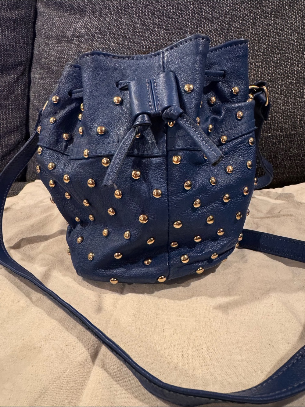 Novella Royale Studded Navy Drawstring Bucket Bag